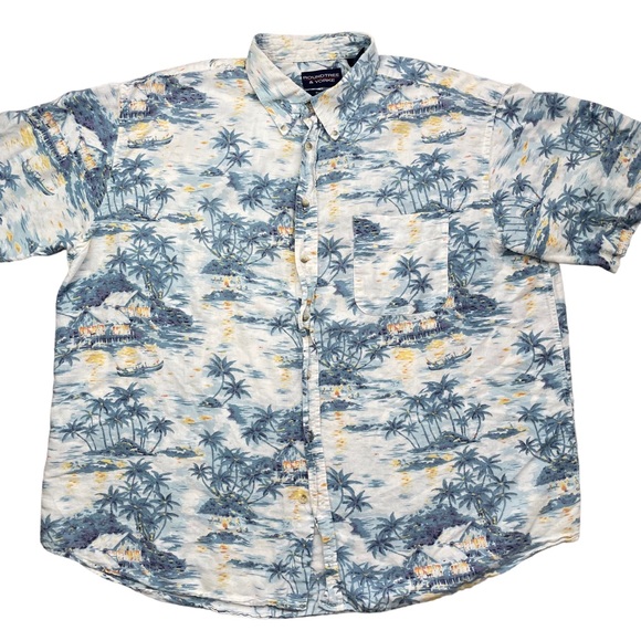 Hawaiian Shirt Casual Button Down Palm Trees Tropical Print Pattern Men’s XL - Picture 1 of 8